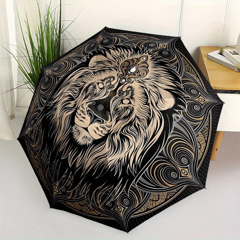 1pc Lion Mandala Pattern Automatic Umbrella - 8-Rib Foldable Design, Outdoor Adventures, and Family Celebrations Y250829081
