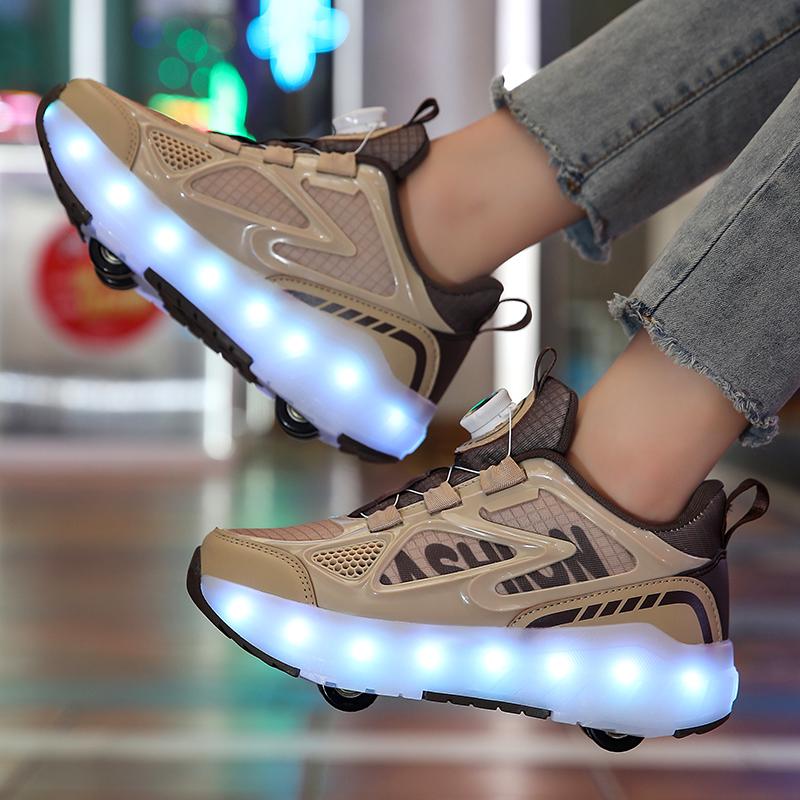 Letní Heelys Dívčí Síťované Prodyšné Kolečkové Brusle Studentky Čtyřkolečkové Dobíjecí LED Sportovní Brusle Chlapci Svítící Sportovní Boty
