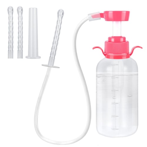 Ninonly Multi-Purpose Irrigator, 600ml Large Capacity, Manual Pump, Lotion Injector, Syringe, Enema, Backflow Prevention, 65cm Tube, 3 Replacement Hea