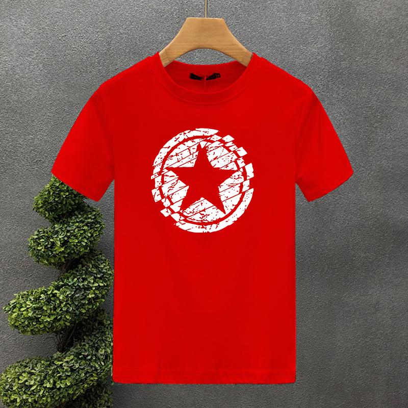 Men's Summer 100 Cotton Fashion Casual Loose Large Black Star Pattern Printed Round Neck Short Sleeve T-shirt Top S-5XL