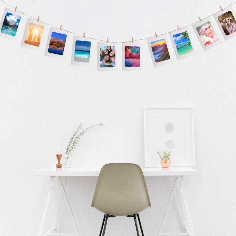 40 Paper Photo Frames 40 Wooden Clips 4 Rope Creative Hanging Photo Display Kits For DIY Wall Decors Birthday Party
