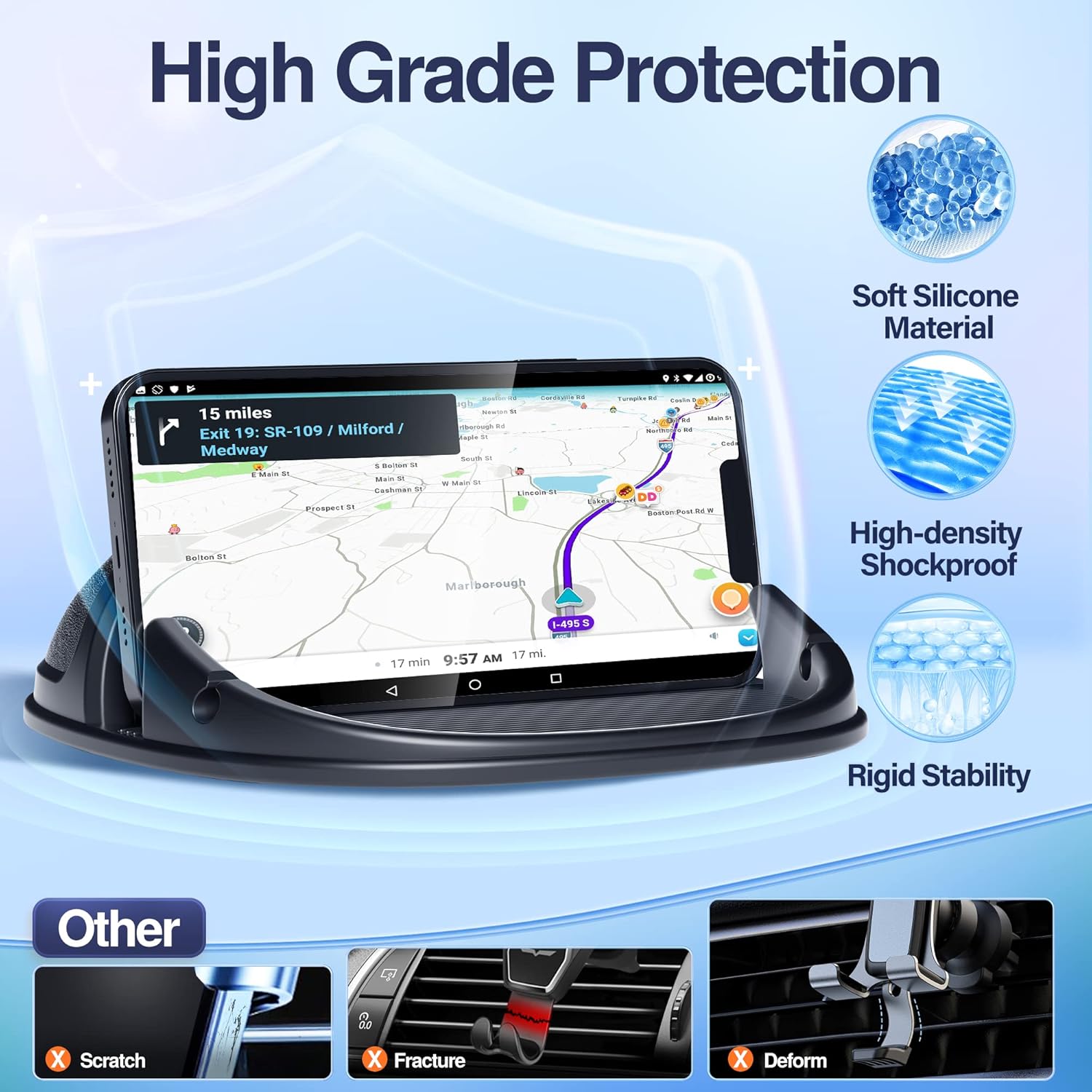 

Silicone Car Phone Holder, Mount Silicone Car Pad Mat for Various Dashboards, Slip Free Desk Phone Stand Compatible with iPhone чорний