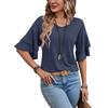 Ladies Summer Two Layer Short Sleeve  V Neck Solid Color Pullover T Shirt Top