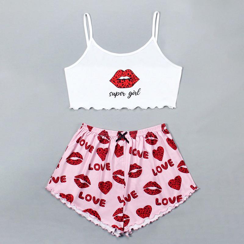 Women's Printed Knit Vest & Camisole Pajama Set - Comfortable & Stylish