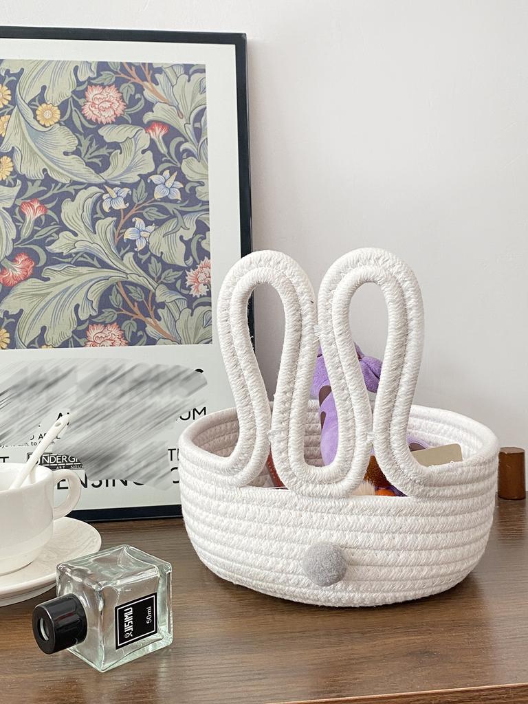 Cartoon Fun Rabbit Storage Basket White Storage Basket Cosmetics Snack Key Storage Basket Easter Rabbit