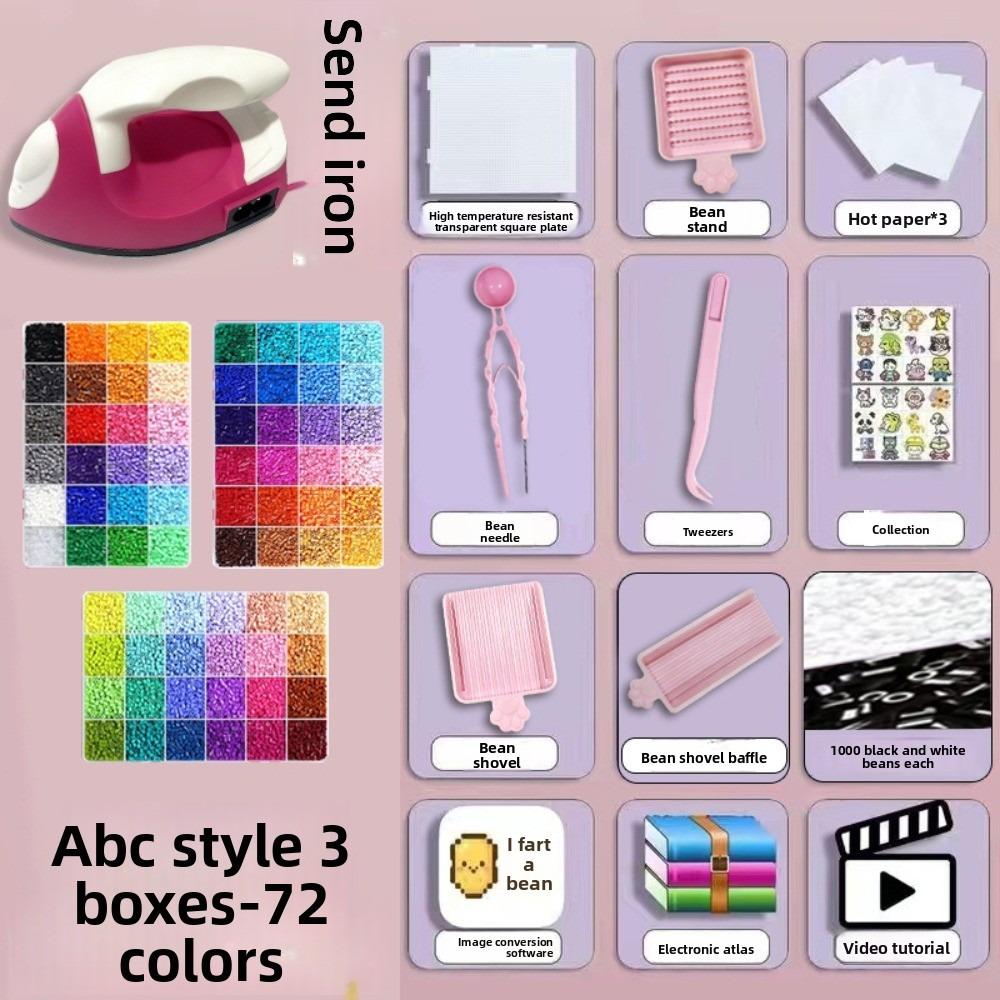 Colorful Bean Splicing Material Package DIY Iron-on Bead Craft Kit Bean Splicing Tool Kids Gift