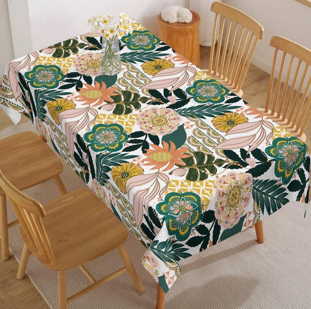 Zitronenbaum Blumenvogel Druck Wasserdichte Tischdecke für Tischdekoration Wiederverwendbare Rechteckige Tischdecken Küche Feiertags-Party-Dekor