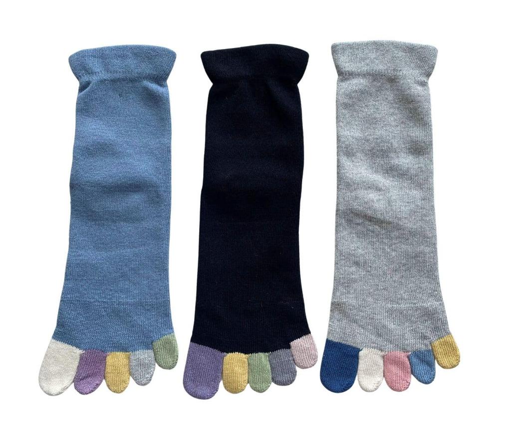 Yoga Loose Elastic Cotton Set Women's Five-Toe Socks, Sports, Non-Slip, Socks, Fit, Cuffs, Blend, 3-Pair (Colors Available)