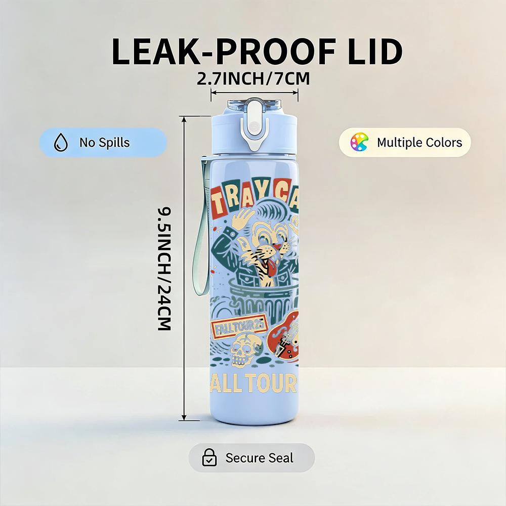1PC Colorful Retro Collage Character Print 750ml Portable Sports Water Bottle Leakproof Gym Outdoor Travel Drink Cup