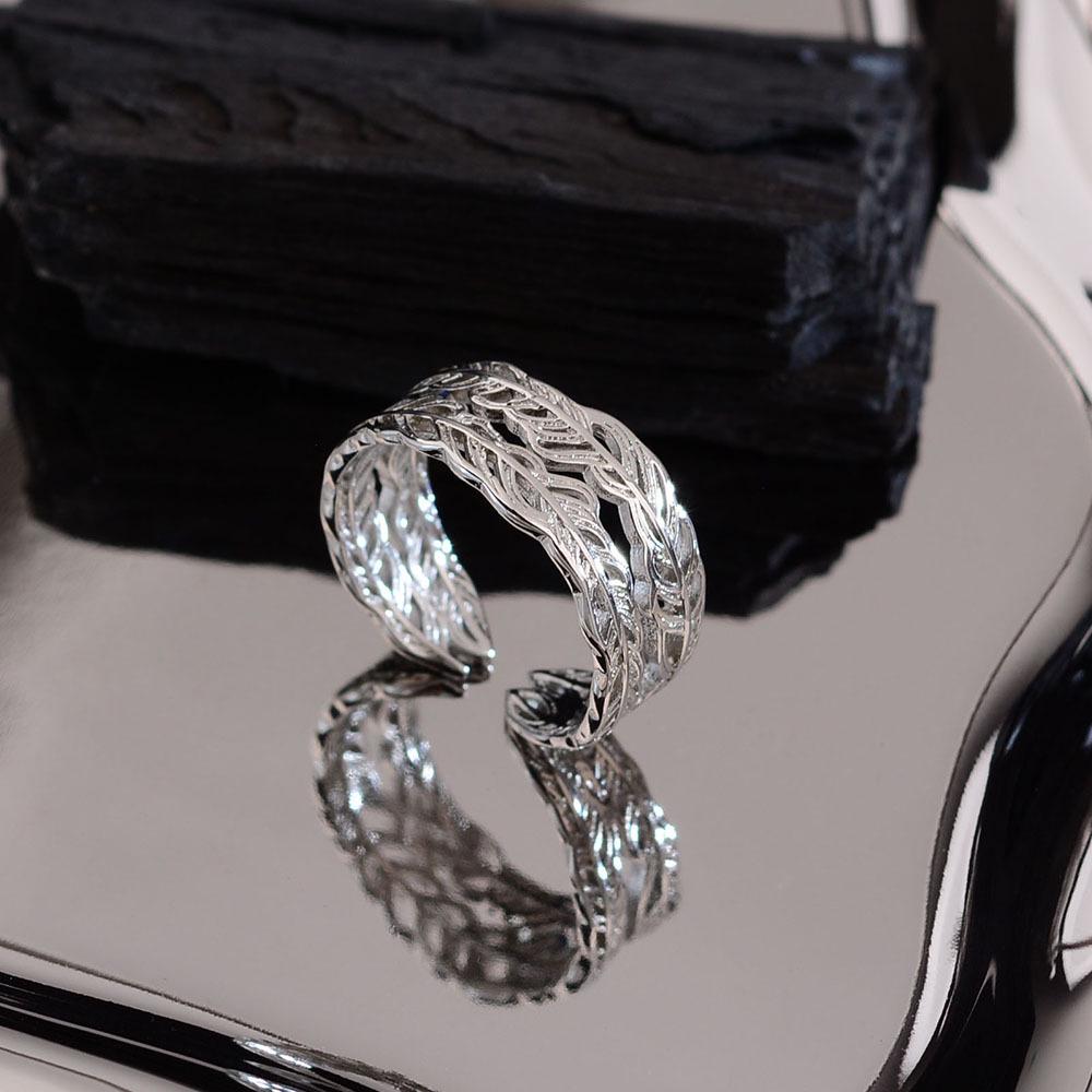 Women's Ethnic Feather Texture Ring - Green Agate, Niche Chinese National Style, Fashionable and Unique Design