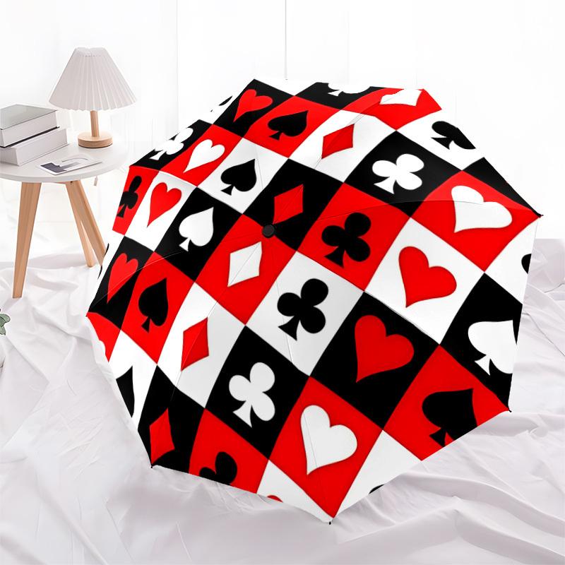 1pc Playing Cards Symbols Automatic Open/close Umbrella, 8-Rib Sturdy Structure, Auto Folding/Opening, Portable Travel Umbrella for Women176