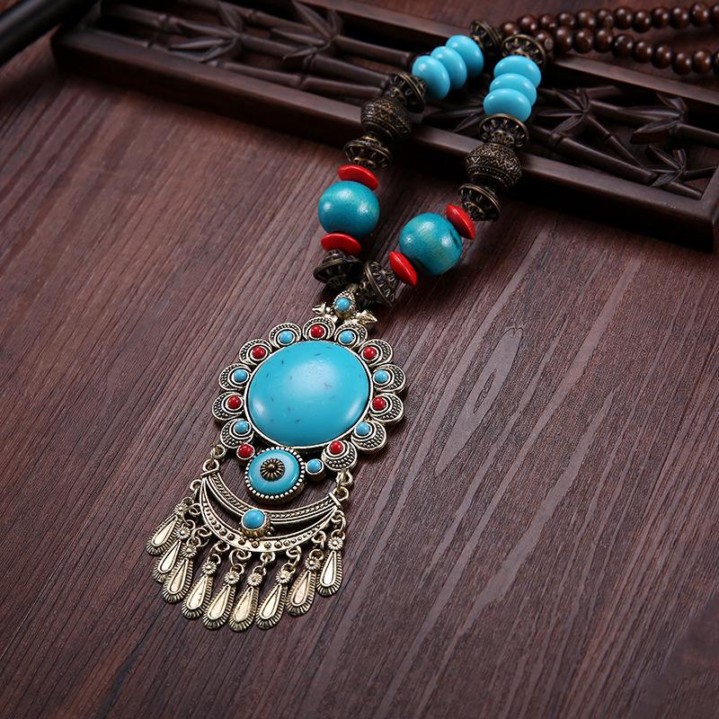 Lan Die Yunnan Tibetan Ethnic Necklace Sweater Chain Pendant Ornament Jewelry.
