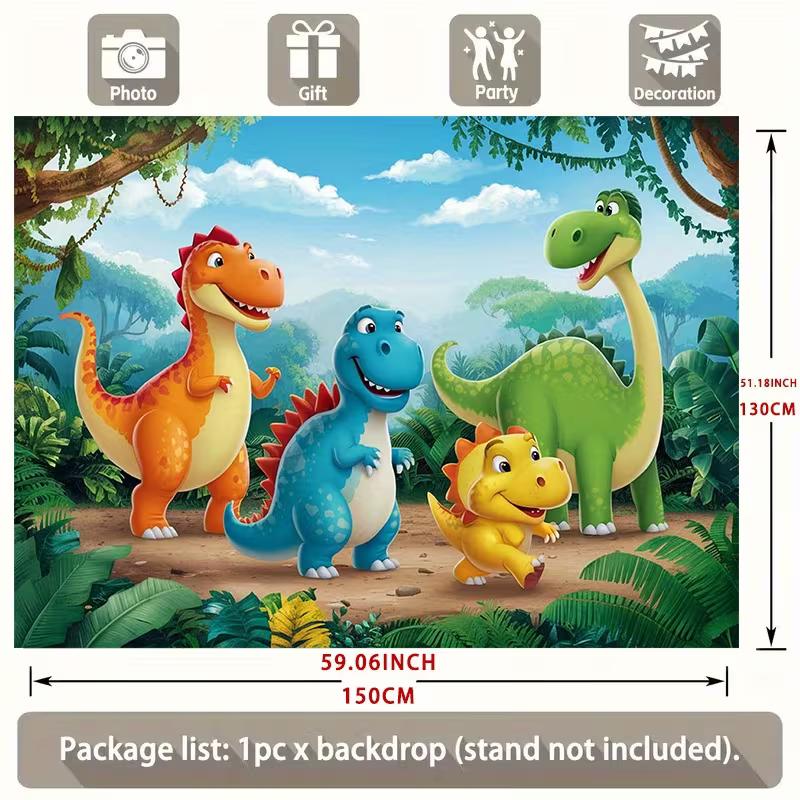 Cartoon Dinosaurier Party Hintergrund 120x80cm Polyester Hintergrundtuch für Kindergeburtstag Fotokabine Dekoration