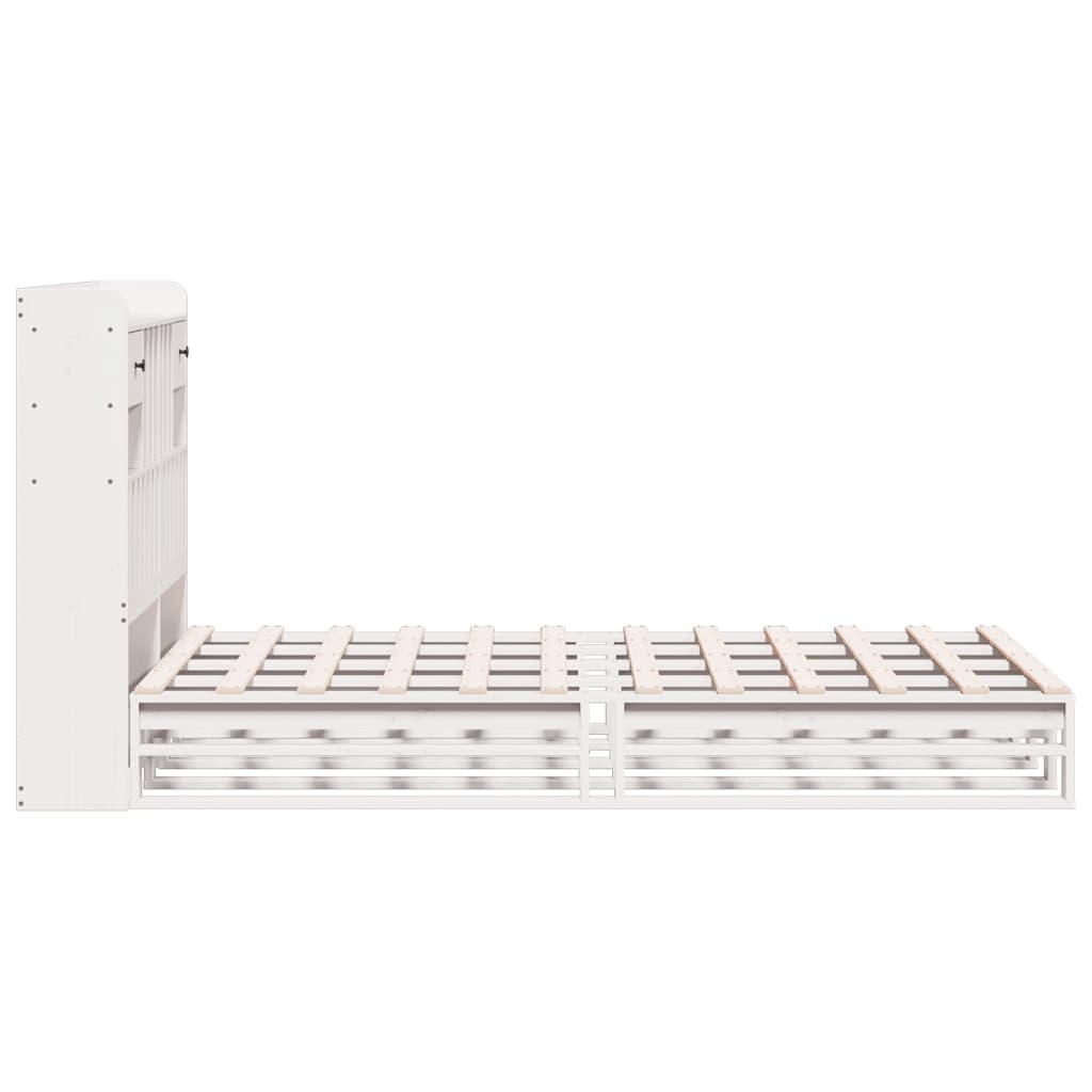 Solid Wood Bed with Shelf Without Mattress White 135x190 cm Pine