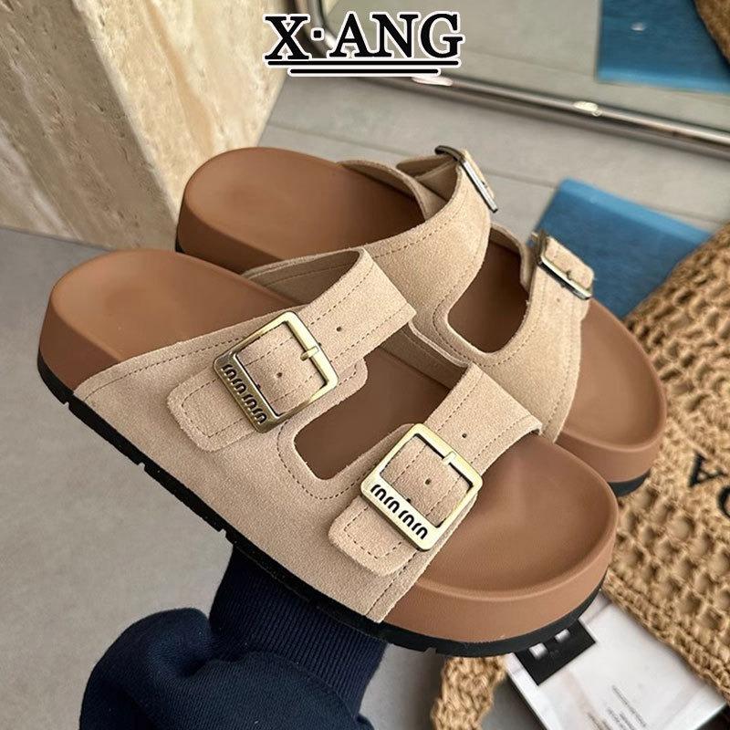 

Cowhide version soft-soled thick-soled slippers for women s summer wear new casual beach one-word cool slippers 40