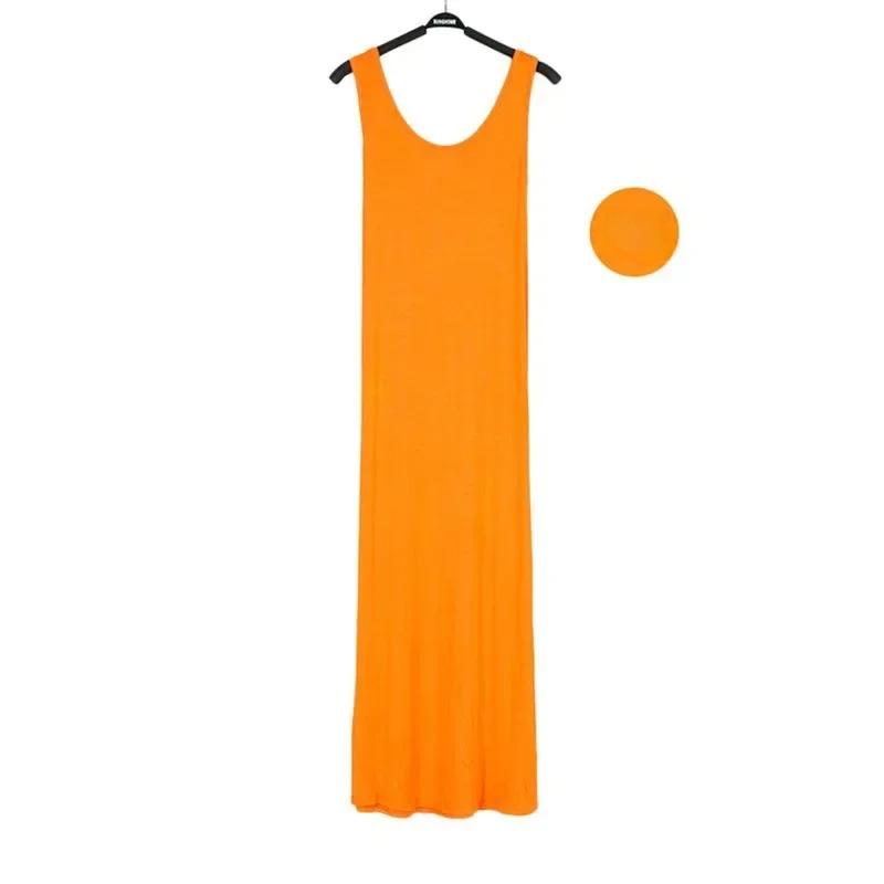 

Платье-майка с открытой спиной и рукавами, женские тонкие длинные облегающие платья миди XL оранжевый