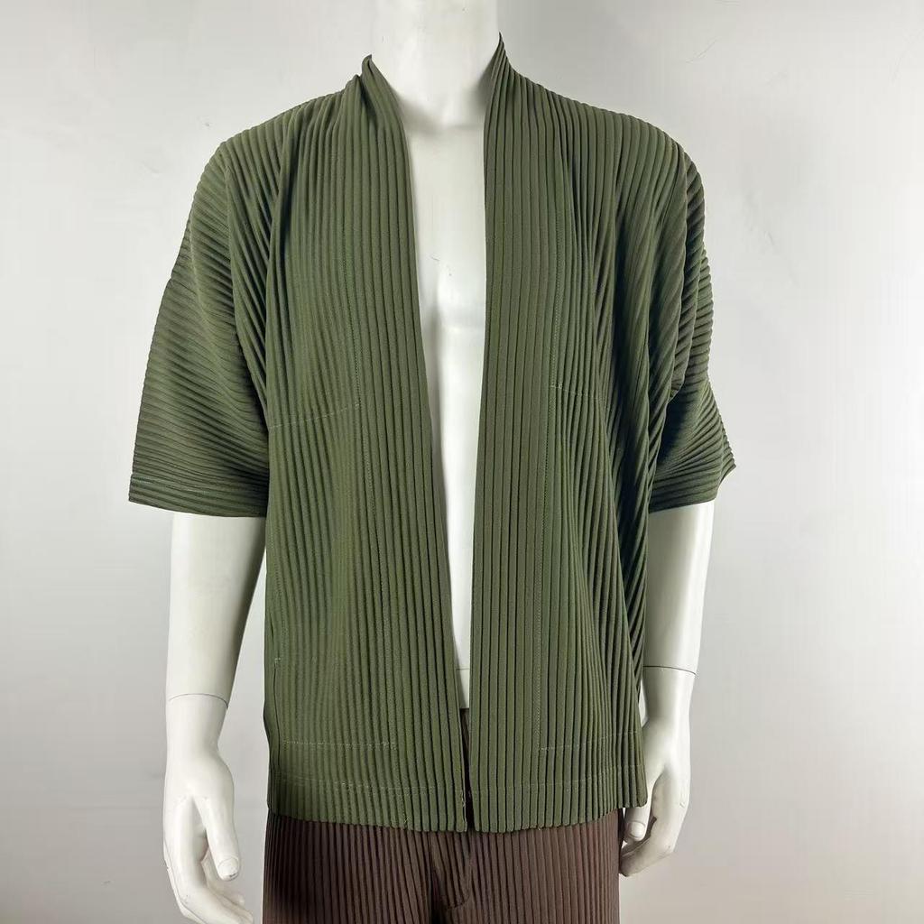 Men’s Loose Fit Pleated Five-Sleeve Jacket, Spring-Autumn, Plus Size, Japanese Style Dōha