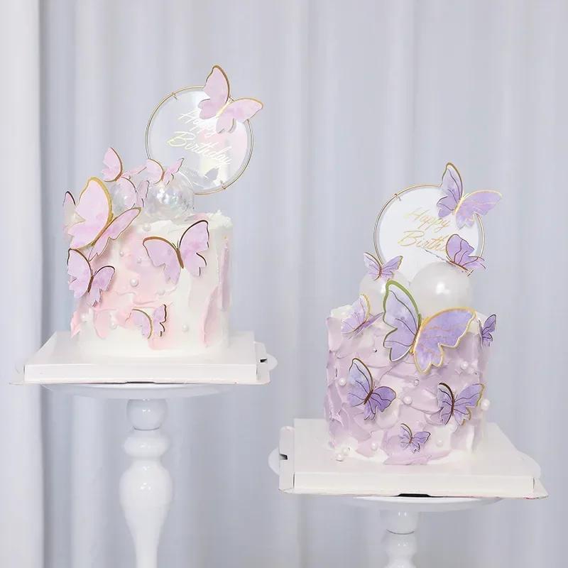 10Pcs Multi-size 3D Folding Gold Edge Paper Butterfly Decoration for Cake Greeting Cards DIY Cake Topper Wedding Birthday Party