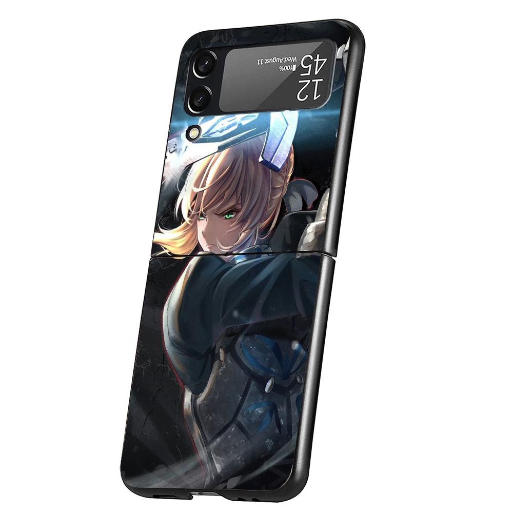 

Fate Zero Stay Night Saber Cover Phone Case For Samsung Galaxy Z Flip 7 6 5 4 3 5G Flip7 Flip6 Flip5 Flip4 Flip3 Black Fundas Sh Samsung Z Flip 3