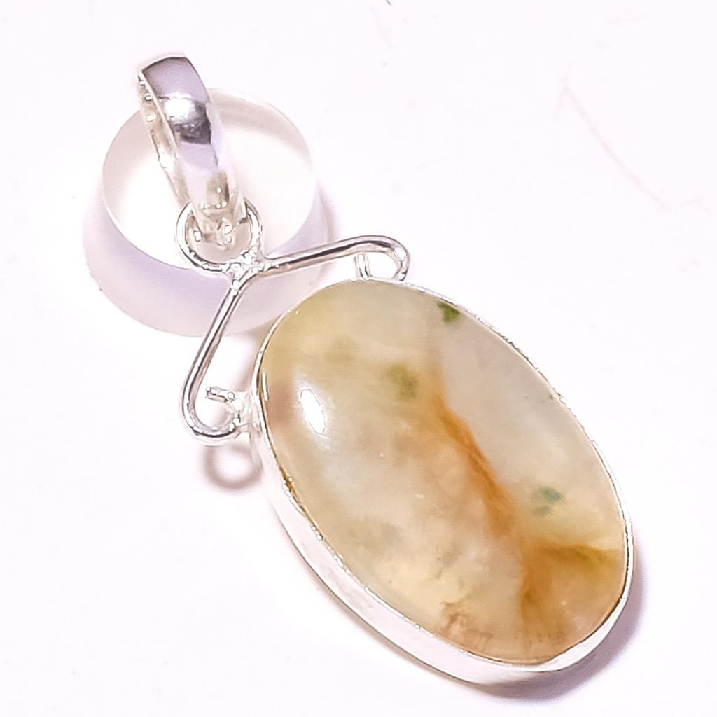 Moss Agate Gemstone Pendant Handmade Ethnic Unique Design Jewelry 1.9" O2i41