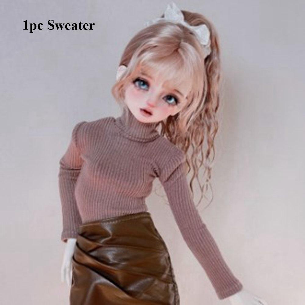 

Casual Wear Doll Knitted Sweater Cute Mini PU Leather Skirt for 1/4 BJD 45cm Dolls Coffee Sweater