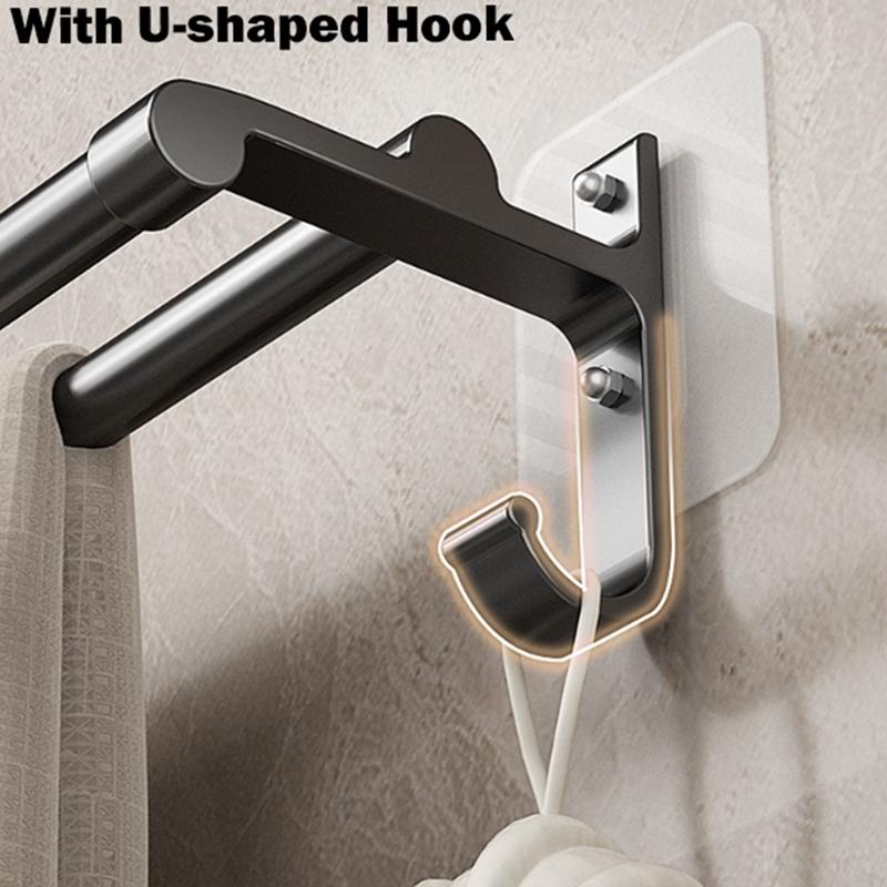 Bathroom Towel Holder No-Drill Towels Rack With Hooks Wall Mounted Towel Bar Bathroom Organizer Self-Adhesive Towel Rail