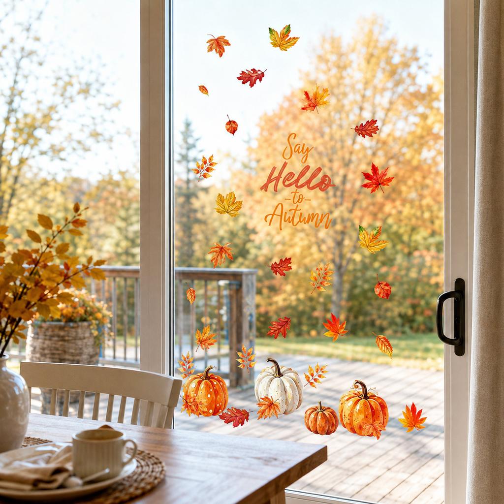 Thanksgiving Window Clings Static Cling Glass Stickers Removable Pumpkin Maple Leaf Party Holiday Decorations