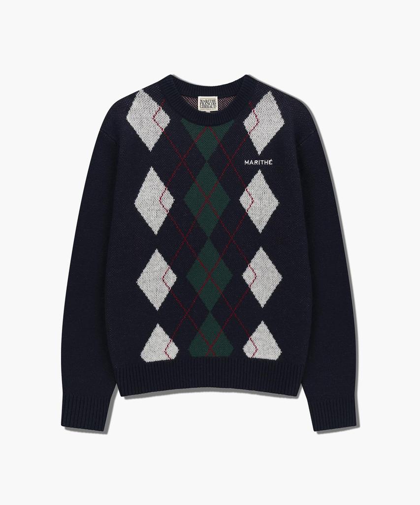 Malittepeulangsowajeobeo Argyle Jqd Knit Pullover Navy