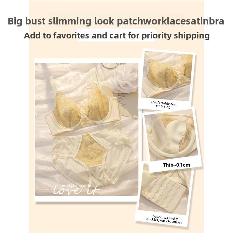 Shaping Lace Soft Underwire Bra, Sponge-Free Thin Cup Bust Minimizer Side Gathering Anti-Sag Full Bust Women Bra