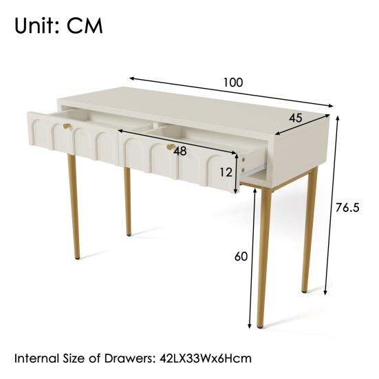 Metal Legs Dressing Table with Drawers Large Capacity Ergonomic Handle Easy To Assemble Home Makeup Vanity Table Bedroom Furniture