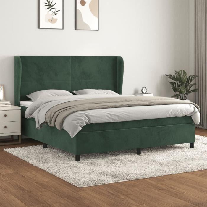 3129108 vidaXL Lit à sommier tapissier et matelas Vert foncé 180x200cm Velours