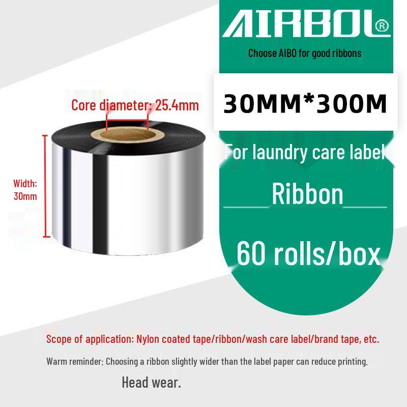 110x300m Wax & Resin Full Resin Water Washable Thermal Transfer Ribbon Roll for Barcode Label Printers.