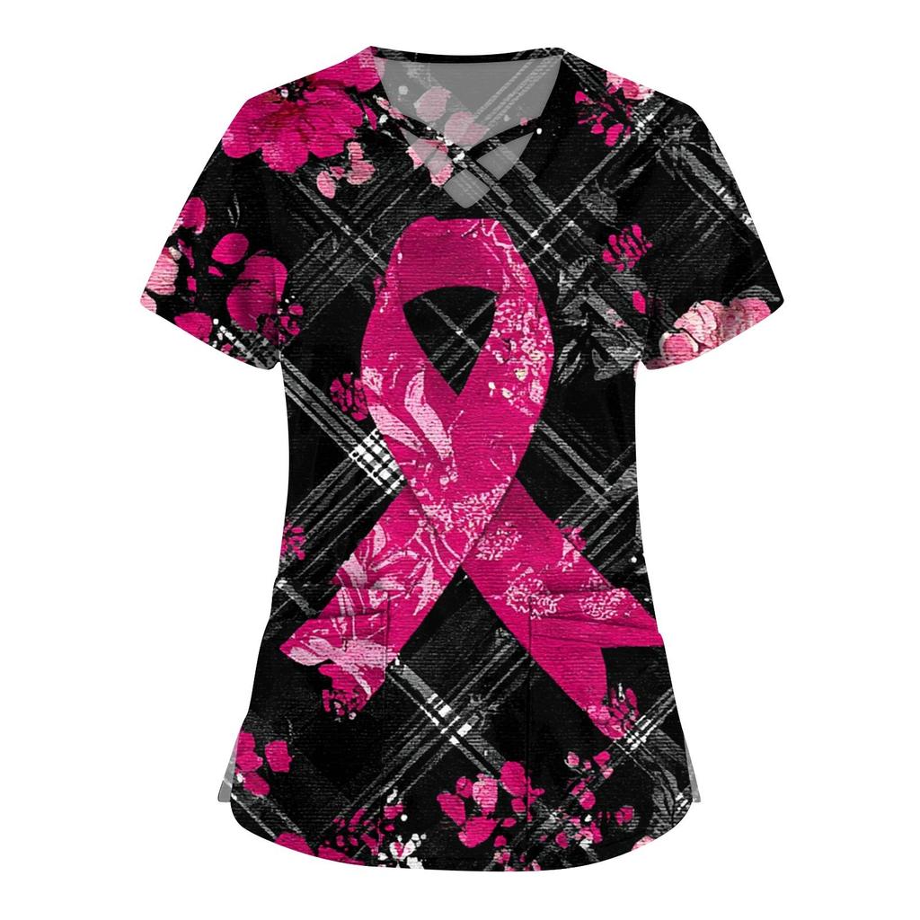 Women's Fashion  V-Neck Short Sleeve Overalls Double Layer Pocket Printed Tops  Apparel