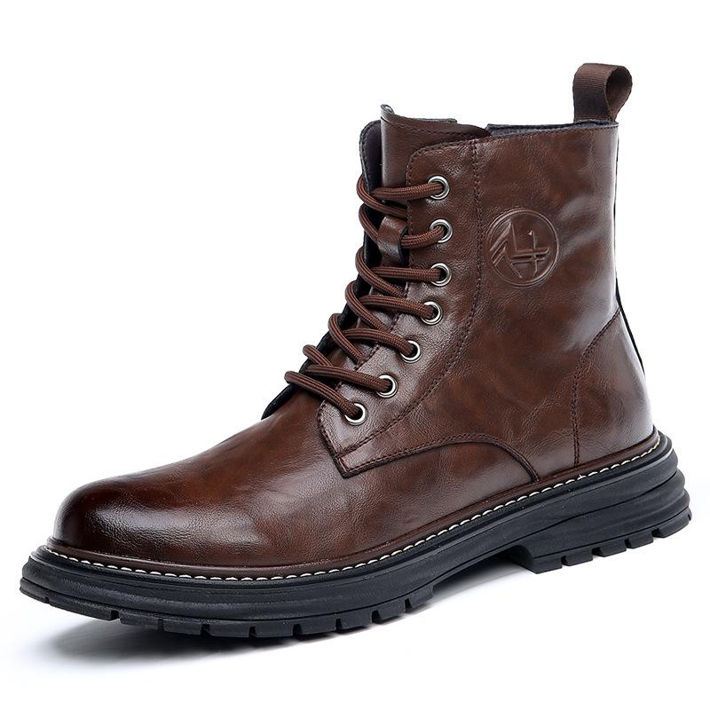 Men's Winter Leather Martin Boots: Trendy High-Top with Thick Sole, Retro British Style, Plus Velvet.