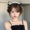 Sexy Diadema Blanca y Negra con Orejas de Gato Biselada Encaje Hueco Dulce para Mujeres Niñas Fiesta Diaria Mascarada Cosplay Decoración