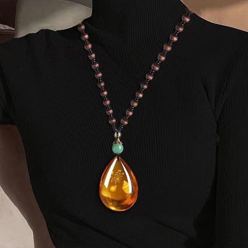 Retro Amber Pendant Necklace For Men And Women Long Pendant Sweater Chain Mother's Day Gift