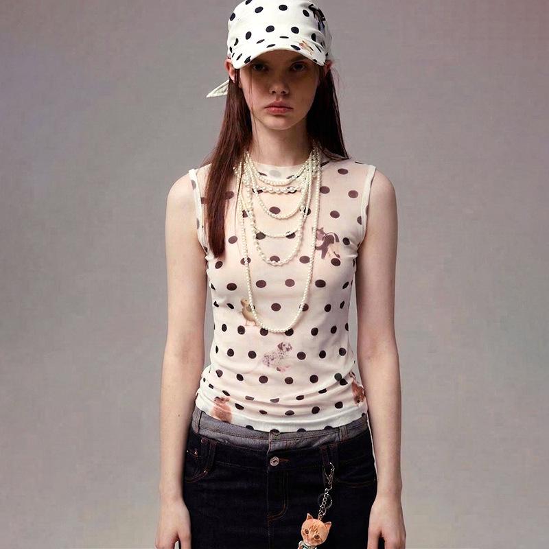 Europe and the United States hot summer new women's clothing versatile animal polka dot printing waist sleeveless short vest
