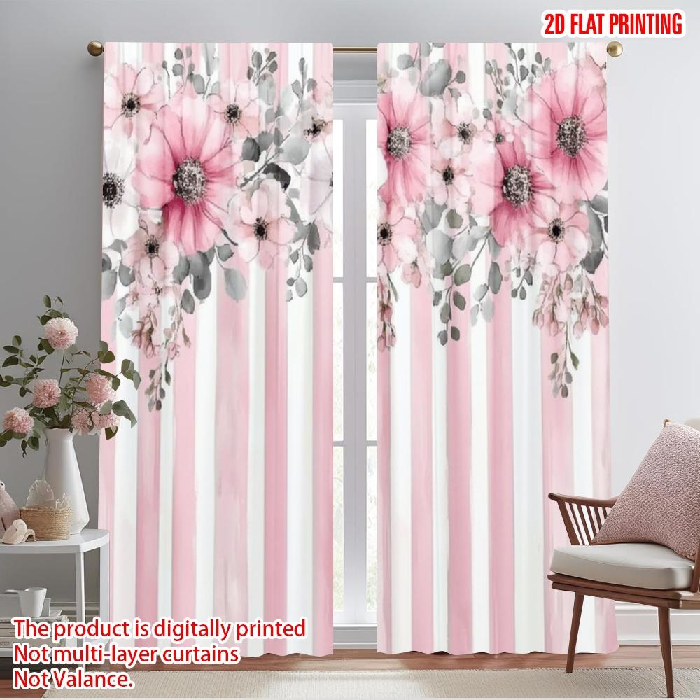 

2pcs,2D plane printing Curtain Popular Floral Harmony Stripes Versatile Durable Polyester (without rod) Art Deco Festive for 52.50×116.00 CM 2pcs