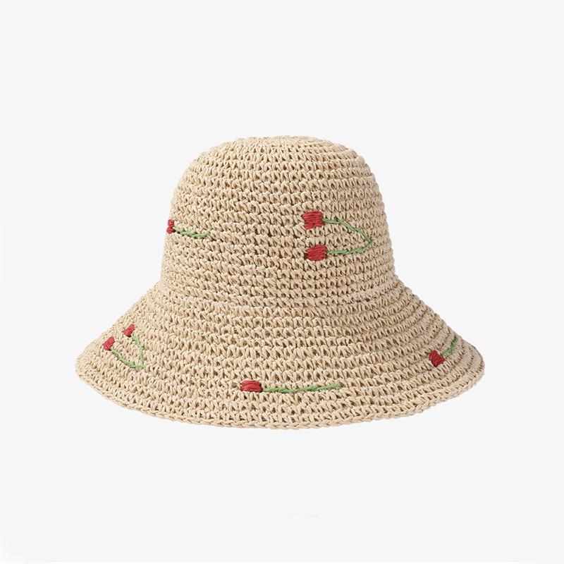 Versatile Hat Style Straw Woven Sweet Cherry Female Sunshade Hats Fisherman