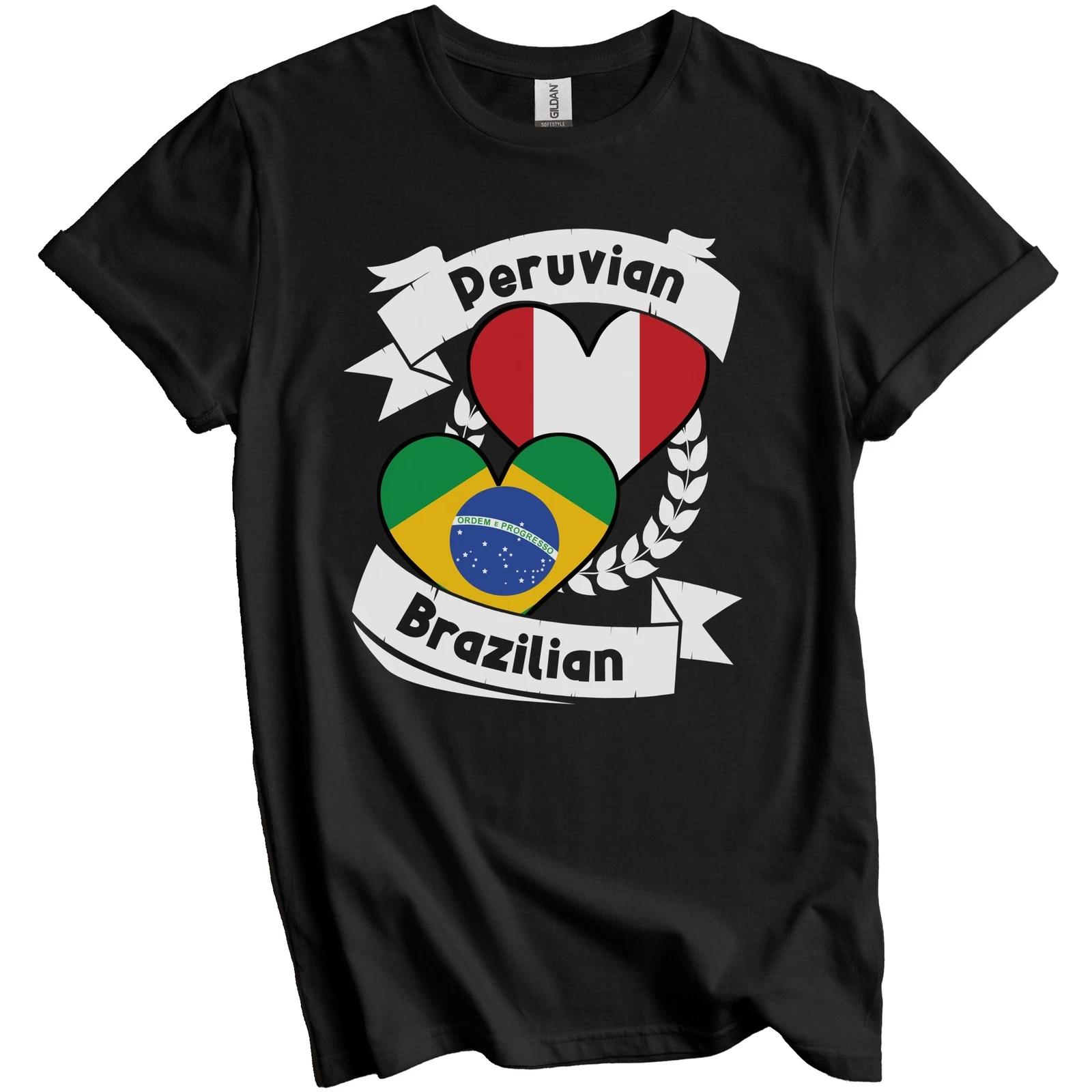 Peruvian Brazilian Heart Flags Peru Brazil T-Shirt M