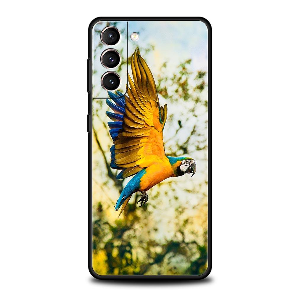 Custodia per Telefono Uccello Pappagallo Per Samsung Galaxy S26 Ultra S25 Plus S24 FE S23 S22 5G S21 S20 Cover Nera Morbida
