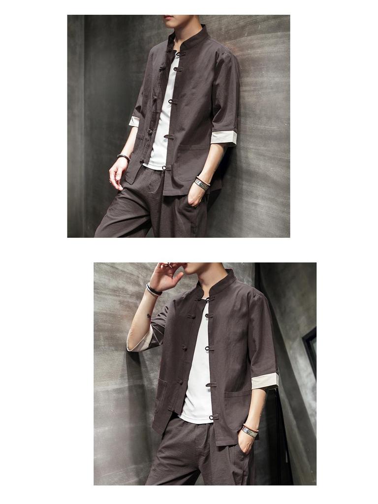 2020 Summer Men's Retro Plus Size Cotton Linen Tang Suit Jacket with Frog Button