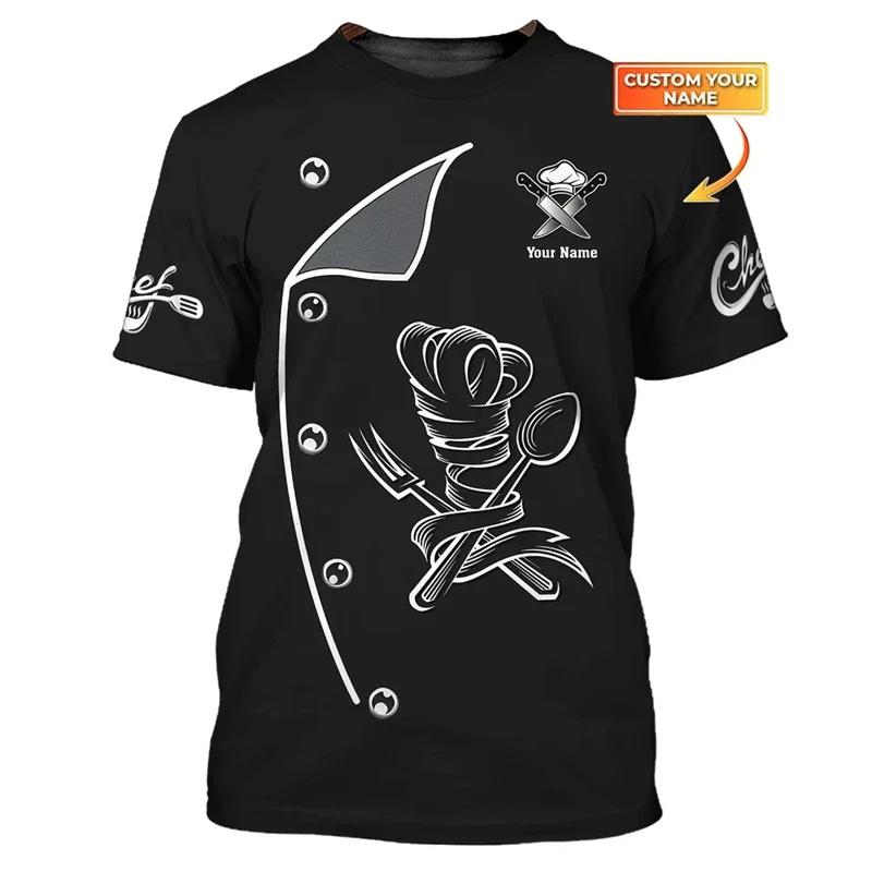 Round Neck Fun Chef 3D Printed T-shirts Fashionable Short Sleeved Men's T-shirts - Soft Medium Stretch Polyester Fabric Summer Relaxed Fit Clothing