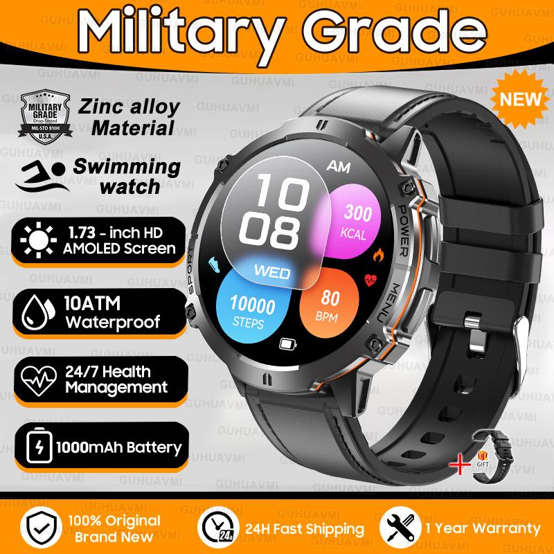 New 1000mAh Big Battery Outdoors Military SmartWatch 1.73" AMOLED Screen 10ATM Waterproof Compass Sports Tracker Smartwatch