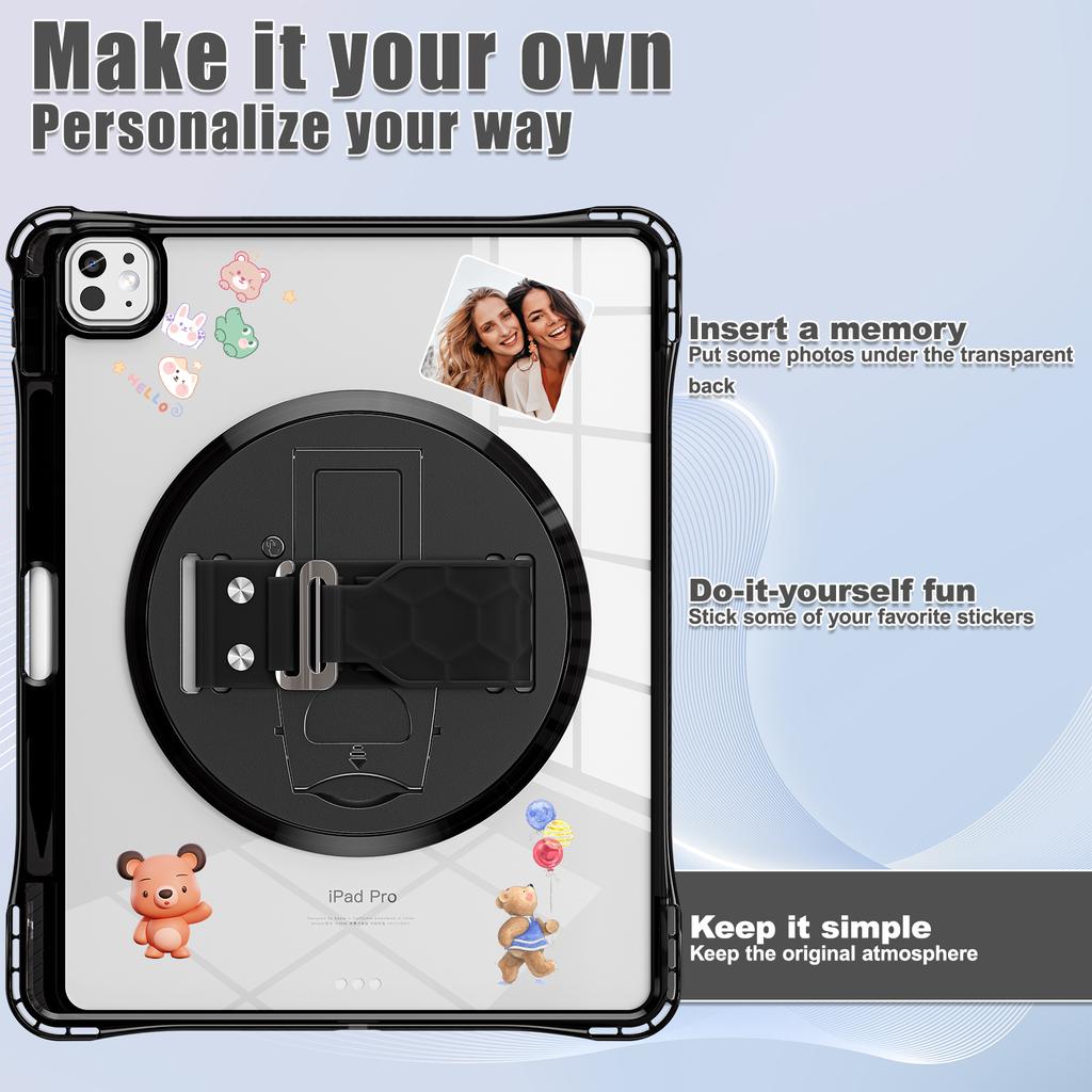 For iPad Pro 13 (2024) Kickstand Case Hand Strap PC+TPU+Acrylic Cover with Shoulder Strap