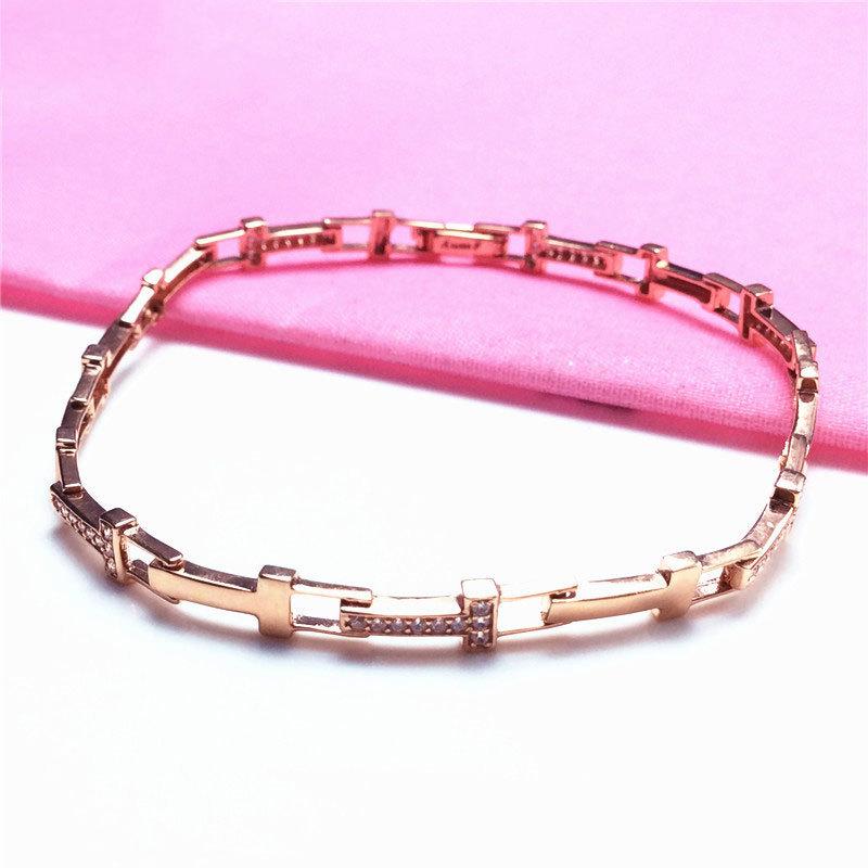 Rose Gold-Plated Purple Gold 585 Letter Zircon Bracelet Women'S Versatile Fashion Trend Color Gold Jewelry