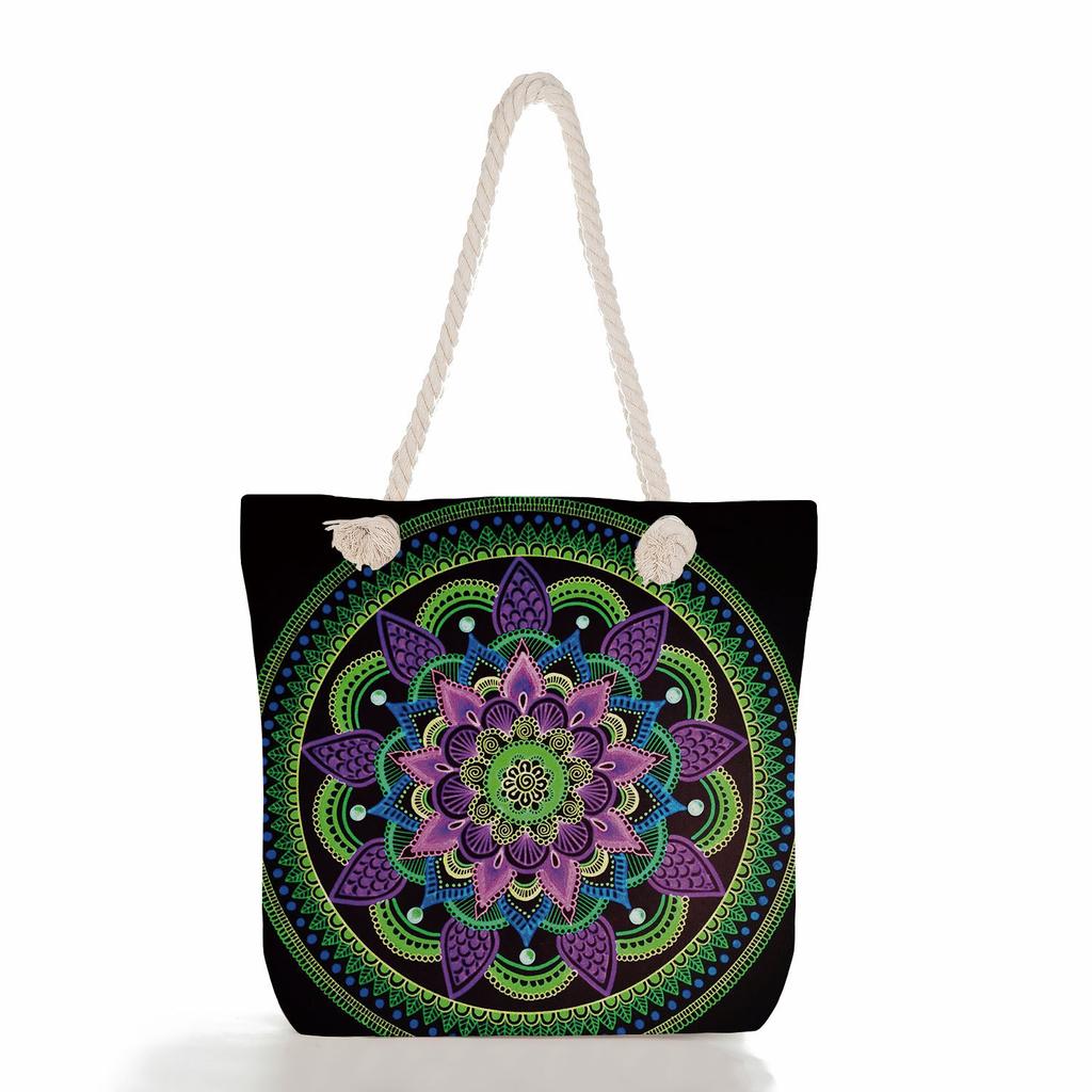 Multifunctional Mandala Printed Thick Rope Shoulder Beach Bag Casual large capacity handbag 7618