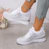 Women Sneakers New Breathable Mesh Shoes Luxury Rhinestone Casual Shoes Fashion Wedges Platform Shoes Lace Up Vulcanize Footwear