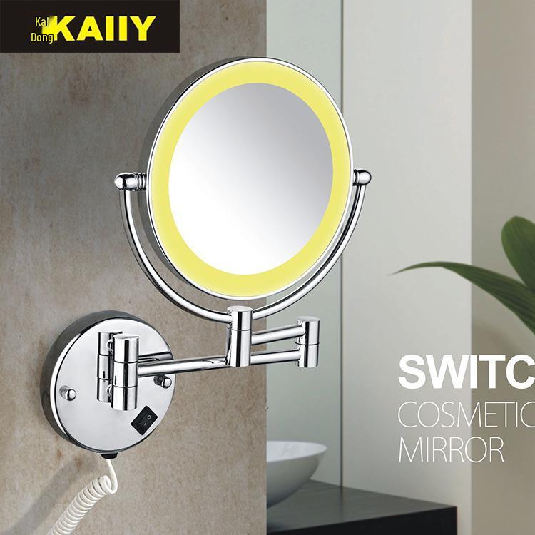 LED Bathroom Vanity Mirror with Folding Makeup Light - Wall-Mounted for Home & Hotel Use