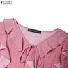 ZANZEA Women Casual Ruffles V-Neck Loose Long Sleeve Polka Dot Print Blouse